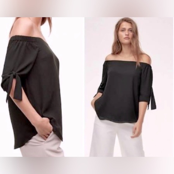 Babaton Aritzia - Black Malik Blouse Off the Shoulder Top Relaxed Fit - Size XXS - Picture 3 of 12